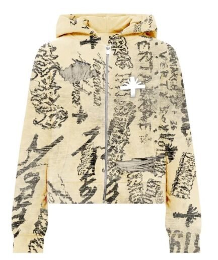 VERTABRAE – Ivory Graffiti Zip Up Hoodie